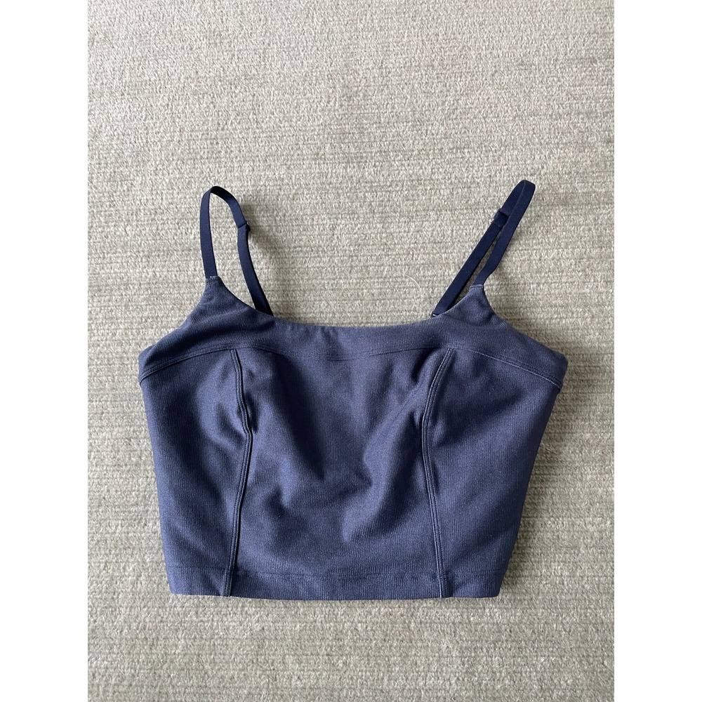 Aerie Offlline Sports Bra Blue Women S Squareneck Yoga Running Gym Stretch Rib‎